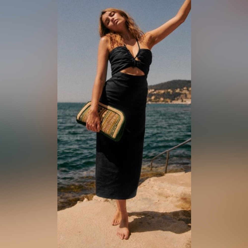 Sézane Linen Black Pearl Dress